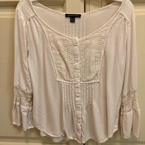 American Eagle Outfitters Cotton Boho Top with Lace Inset Extra Small